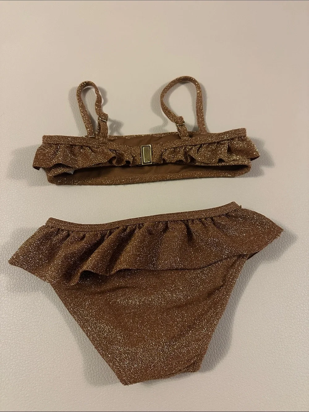 Rylee + Cru Girls Metallic Bronze Ruffle Bikini